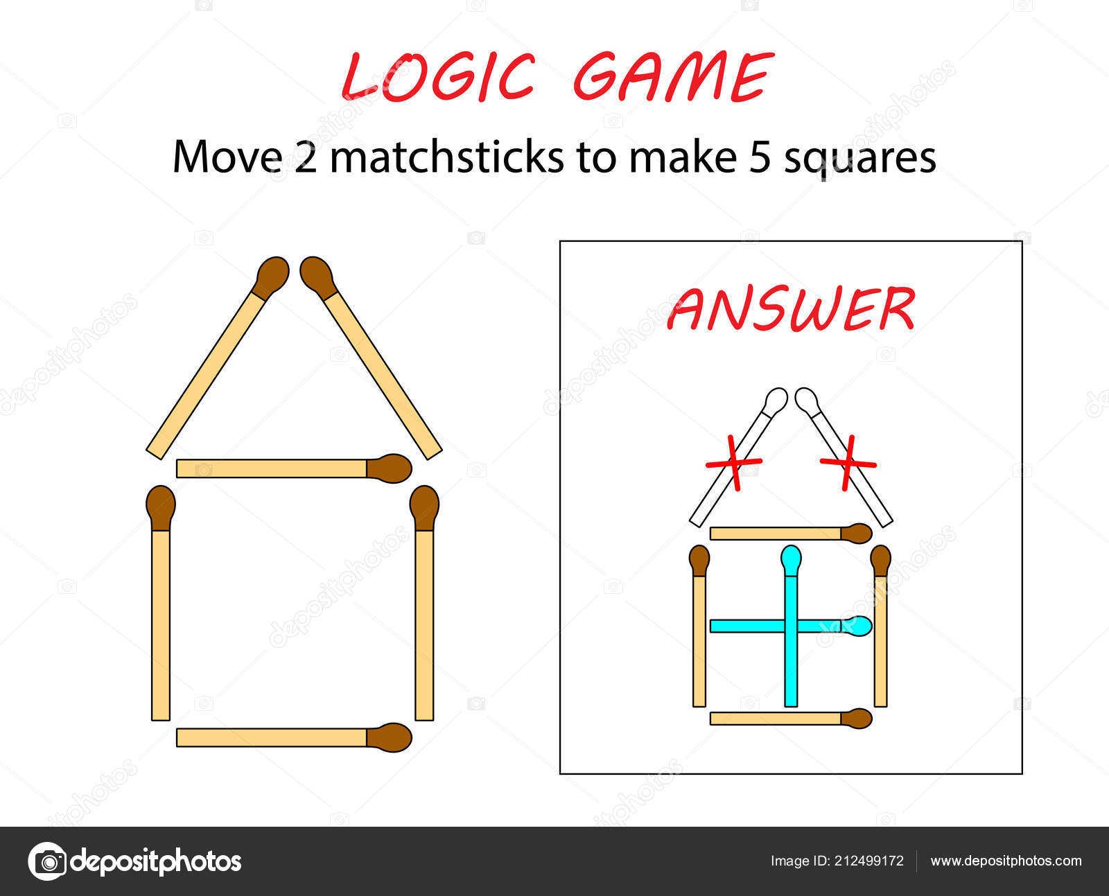 Jogo Lógica Para Crianças Jogo Puzzle Com Jogos Mover Fósforos vetor(es) de  stock de ©kalinicheva_maria@mail.ru 212499172